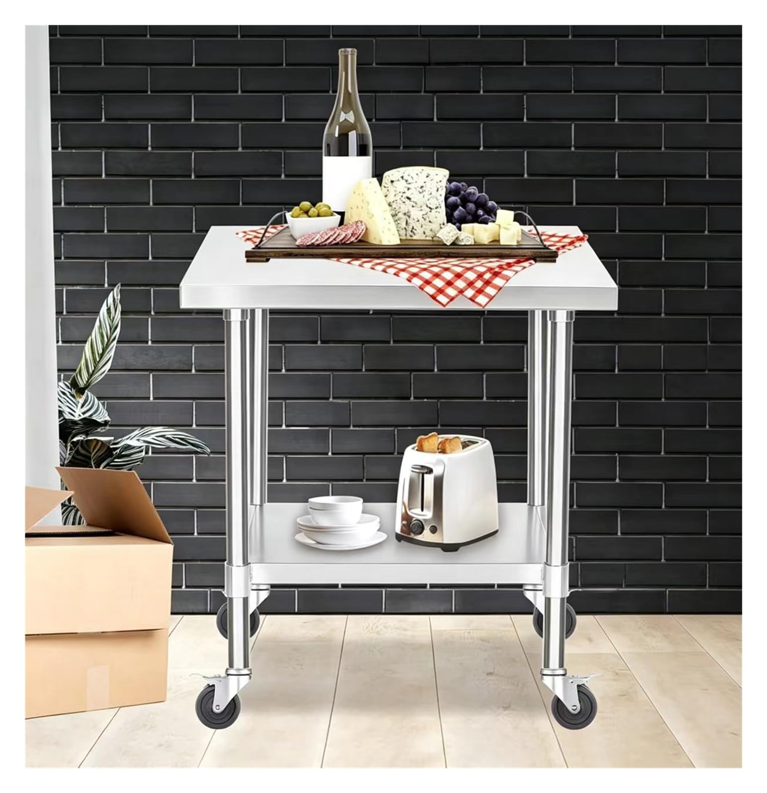 Edelstahl-Arbeitstisch – Robuster, Rollender Lebensmittelzubereitungstisch Aus Metall Mit Rollen, Lenkrolle, Grillständer, Mikrowelle, Outdoor-Küchentische, Arbeitsplatte(60x40x83cm)