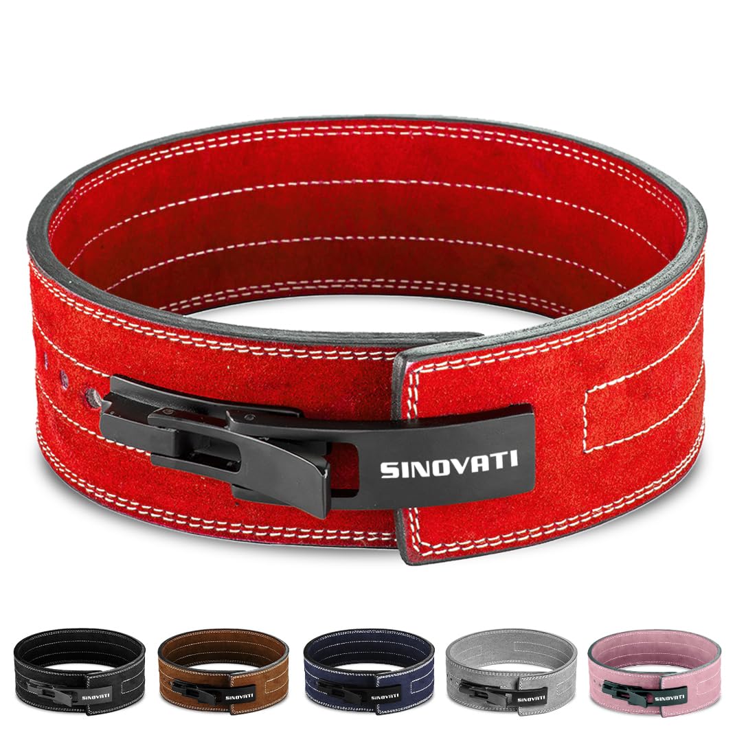 Premium Weightlifting Belt Made of Cowhide Leather with Buckle, Weightlifting Lever Belt for Fitness, Powerlifting, Strength Training, Bodybuilding, with 10cm width, Women and Men, Red M — image 1