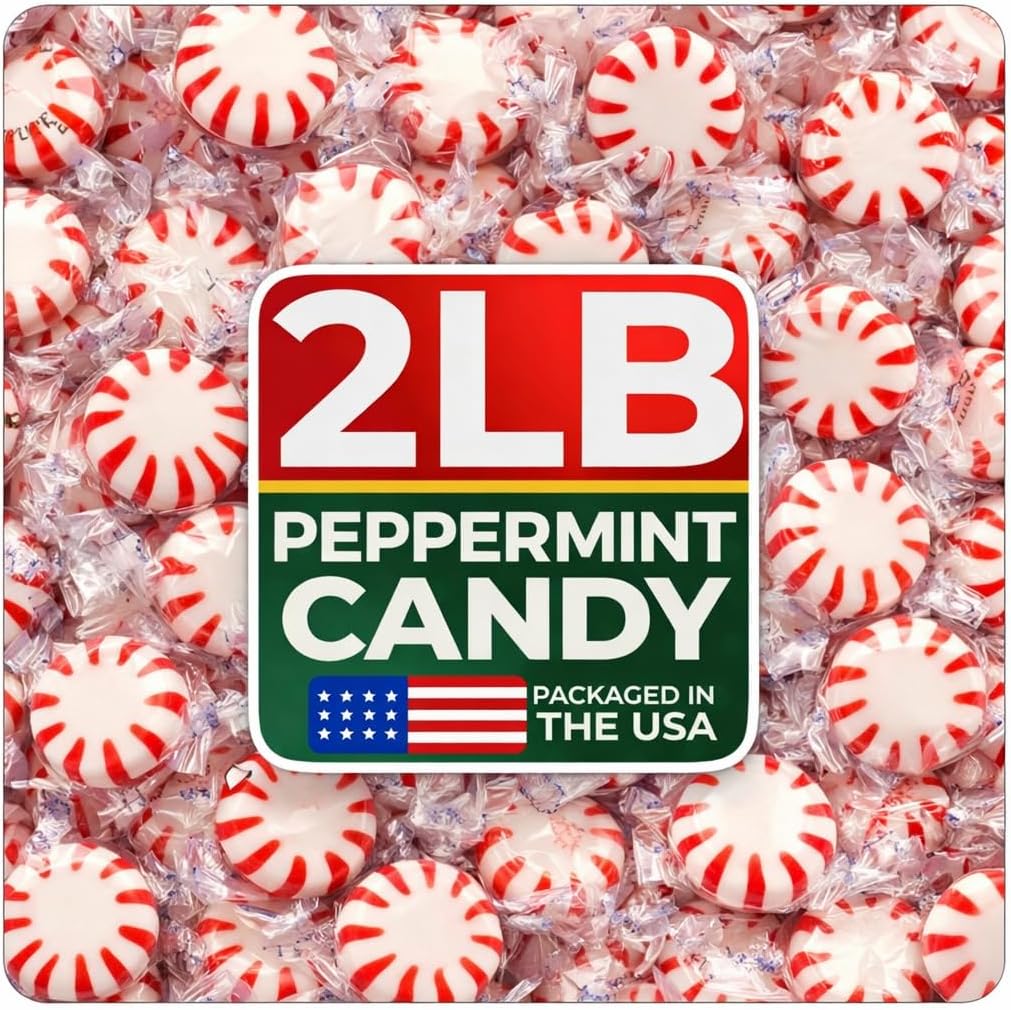 Cambie Arcor Peppermint Starlights Candy | 2 lbs of Peppermint Starlight Mints | Individually Pinwheel Mint Hard Candy | Deliciously Sweet Mint Candy from Argentina, 2 lb