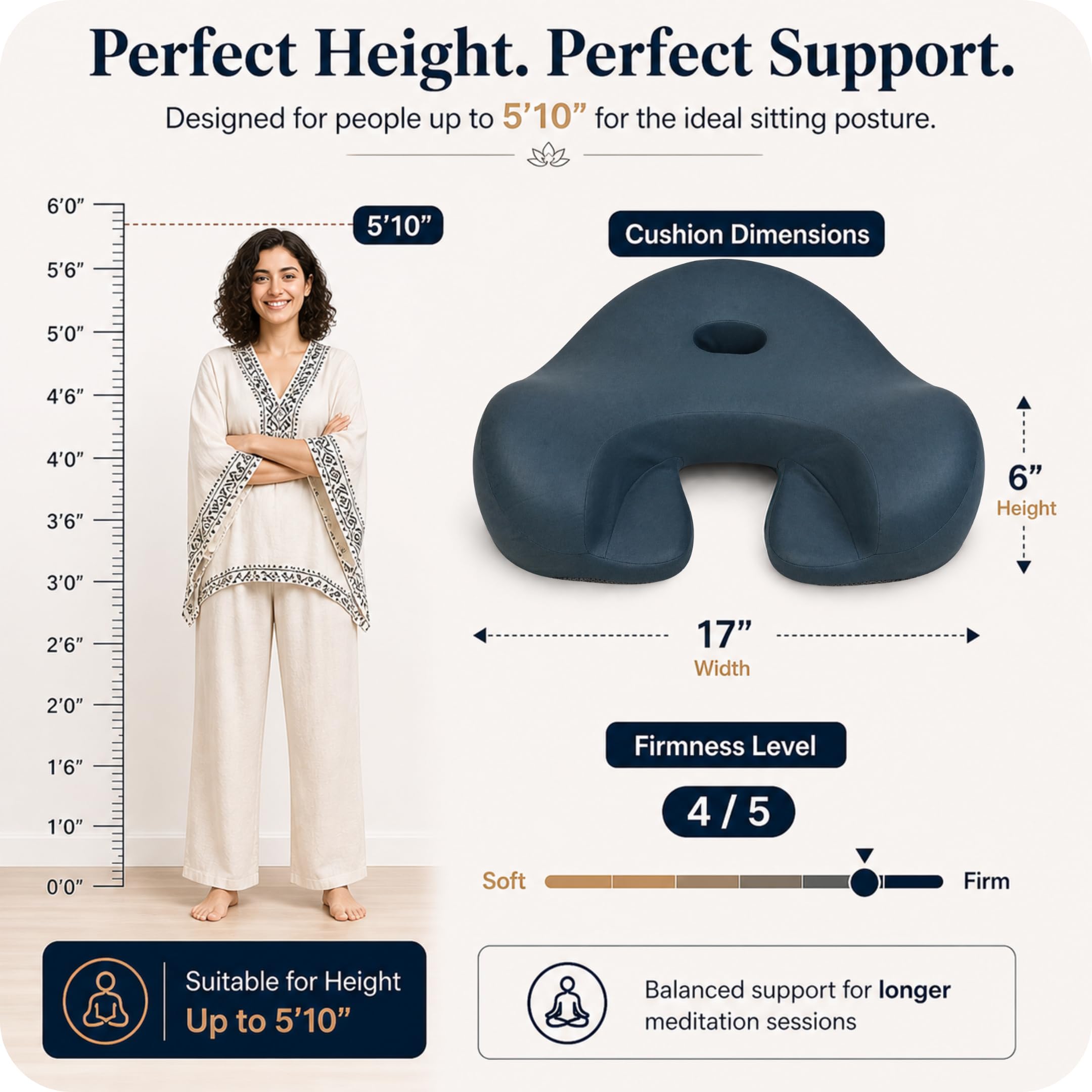 AetherForm - Cojín ortopédico de meditación, asiento ergonómico de tres puntos con alivio de coxis y soporte contorneado para sentarse conscientemente, yoga y relajación (azul, grande)