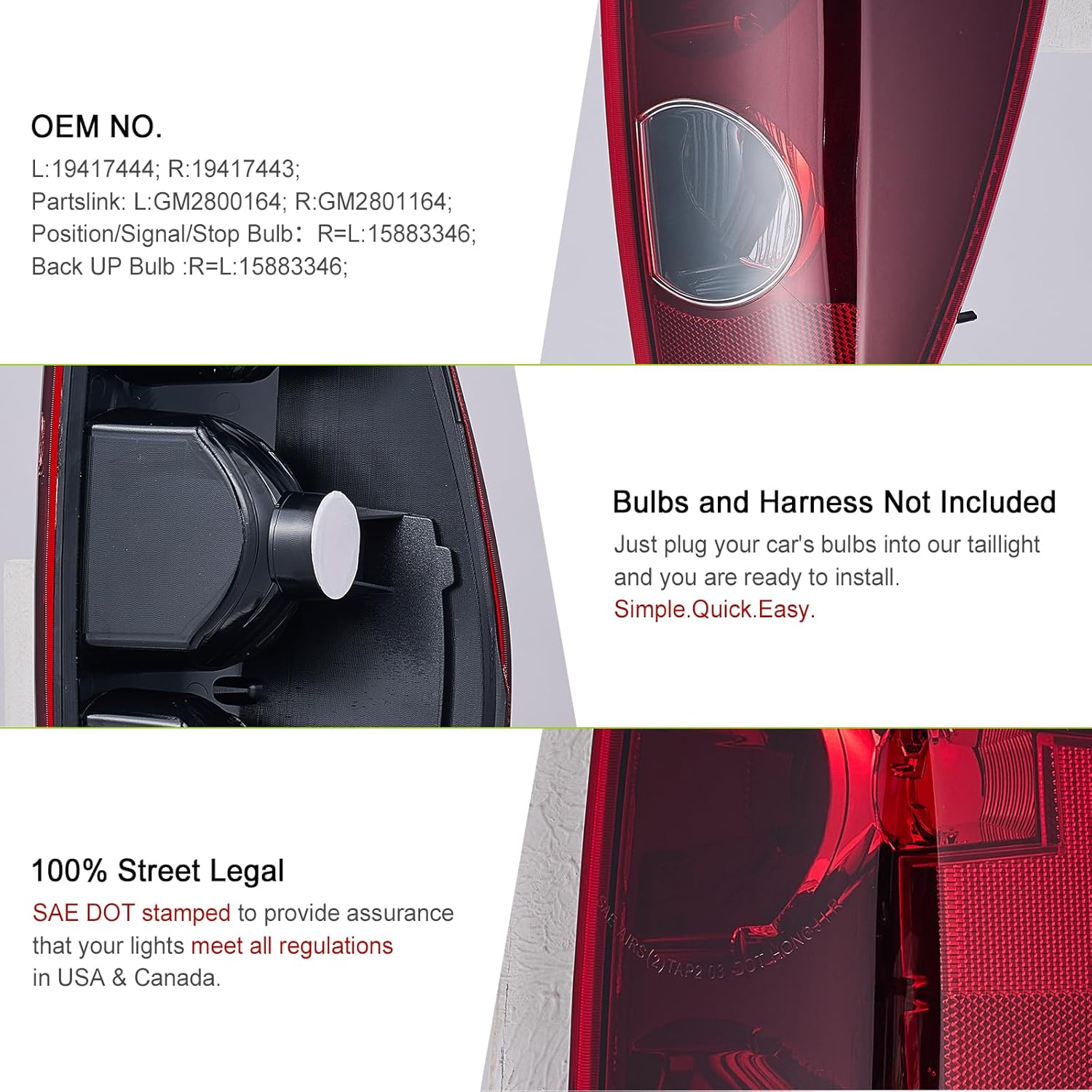 Tail Light Assembly for Chevy Colorado 2004-2012 & GMC Canyon 2004-2012 (Pair Set) OEM Style Red Halogen Part# 19417444, 19417443