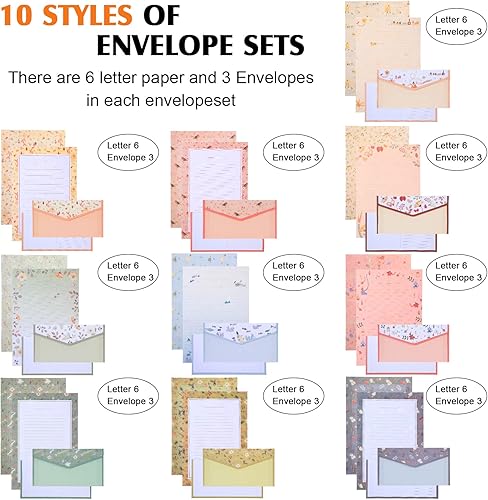 Miniatura 2 de El juego de 90 sobres de papel de papelería incluye 60 papeles de papelería rayados para escribir cartas y 30 sobres con 48 calcomanías de puntos