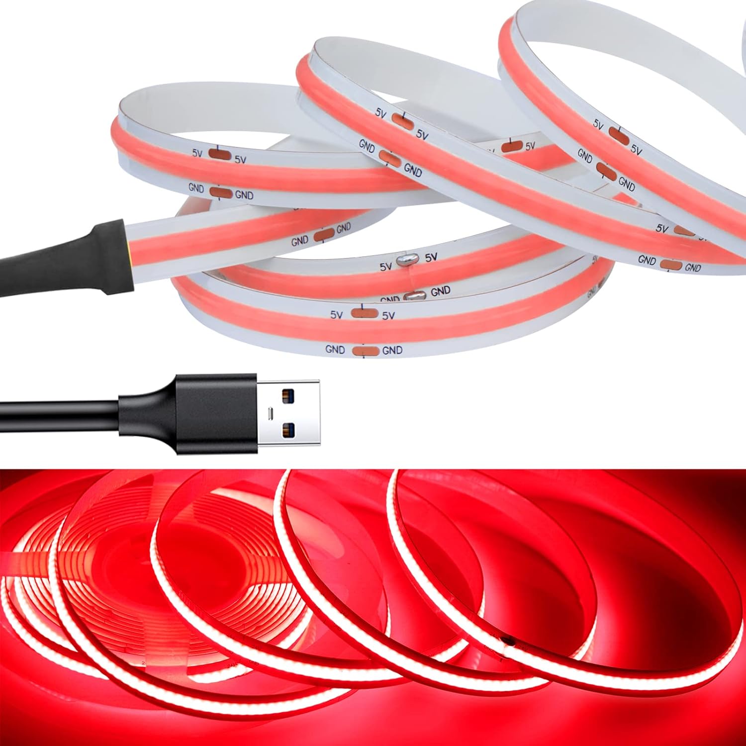 COB LED Strip Lights USB Powered 5V, 3.28ft/1m Flexible LED
