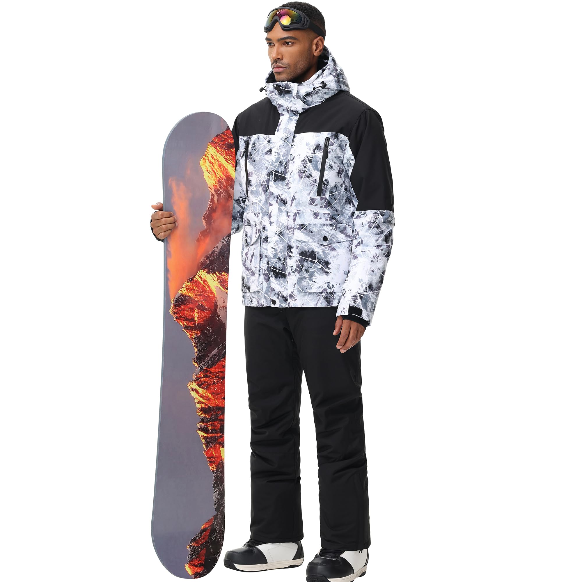 ALSOGO Trajes de esquí para hombre, 2 piezas, juegos de snowboard impermeables a prueba de viento invierno cálido chaqueta de esquí y pantalones conjunto para esquiar snowboard escalada