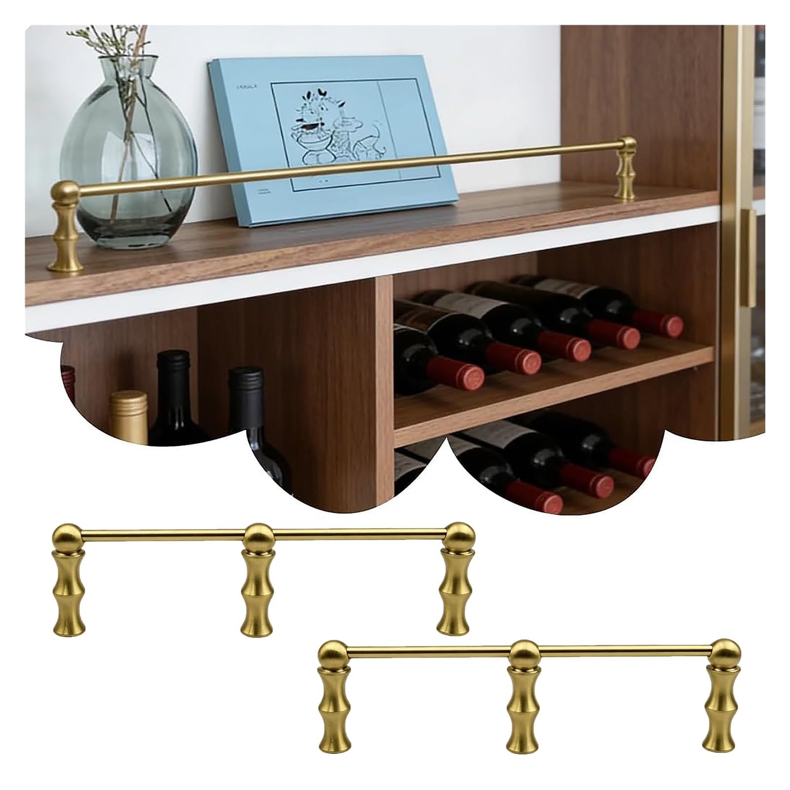 Peynir Set Of 2 Brass Guard Rail For Shelves Fence, Set Of 1 2 3 Cabinet Edge Storage Safety Bar, Decorative Shelf Railing For Kitchen Bathroom Closet Organizer(,37″/94Cm)