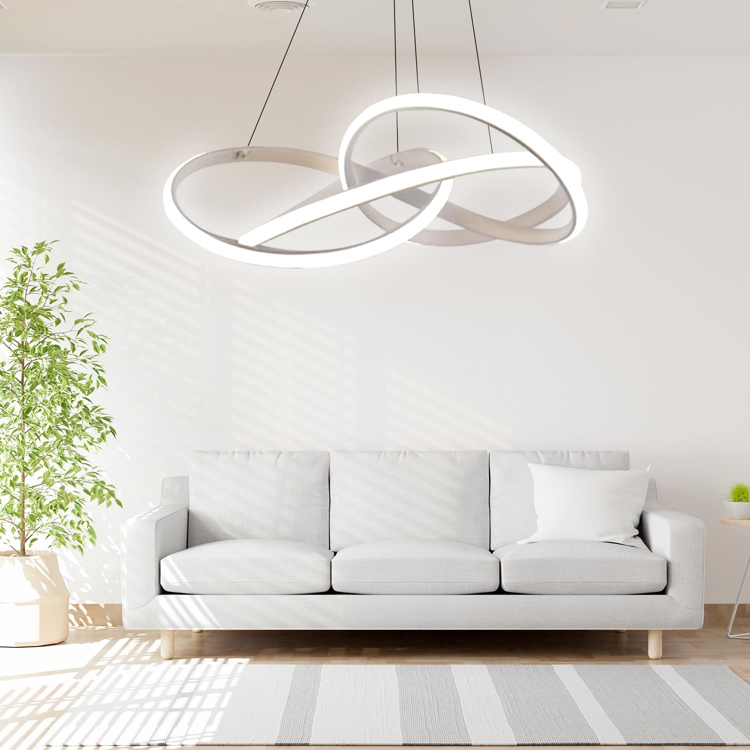 Arcadia Lampadario a Sospensione 4100LM 53W 50cm - Modello Iride (Bianco) | Lampadario Camera da Letto Soggiorno Cucina con Luce Calda e Fredda Dimmerabile, Telecomando e App inclusi - Finitura Bianca
