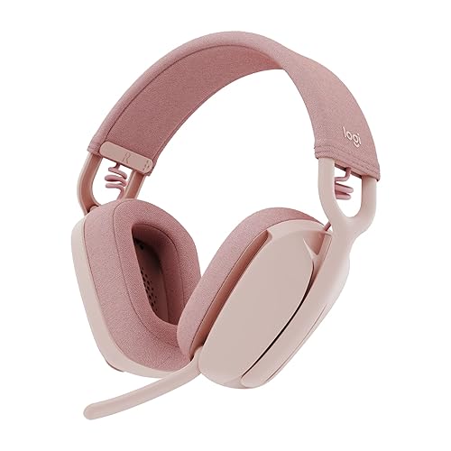 Logitech Zone Vibe 100 Lightweight Wireless Over Ear Headphones with Noise Canceling Microphone, Advanced Multipoint Bluetooth Headset, Works with Teams, Google Meet, Zoom, Mac/PC - Pink - Bluetooth - Rose
