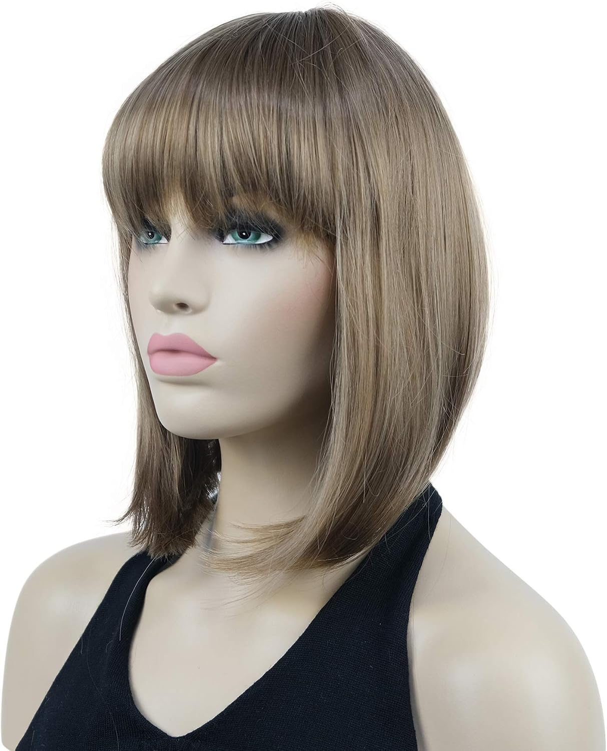 Lydell 10" Short Straight Bob Hair Wigs with Bangs Synthetic Hair Cute Wigs (Light Golden Brown) - Image 4