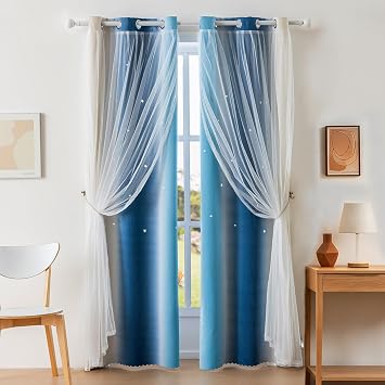 Dreamy Star Double Layer Blackout Curtains for Girls Room Bedroom