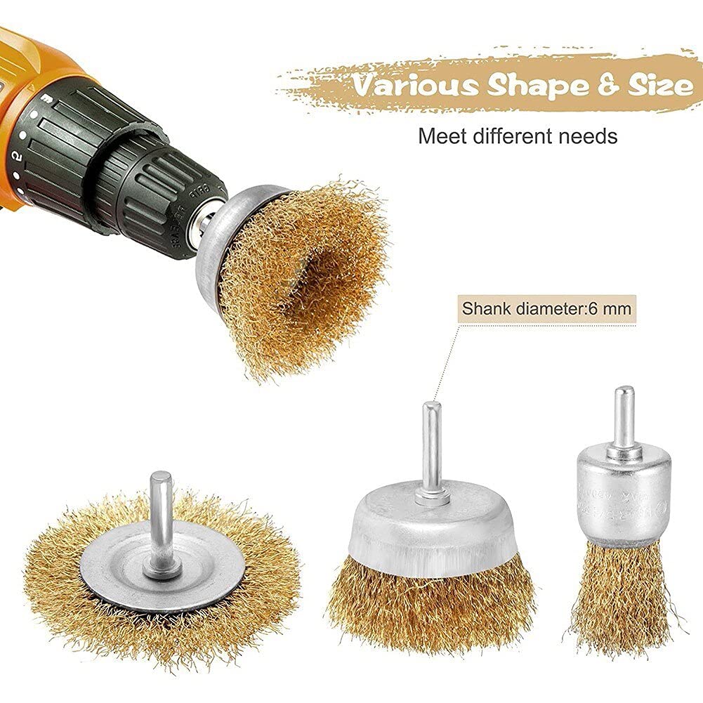 Cepillo de Alambre T-Shaped Brass Wire Brushes, for Drills Set,3pcs/Set 6mm for Attachment Coated Polishing Buffing Tools Parts