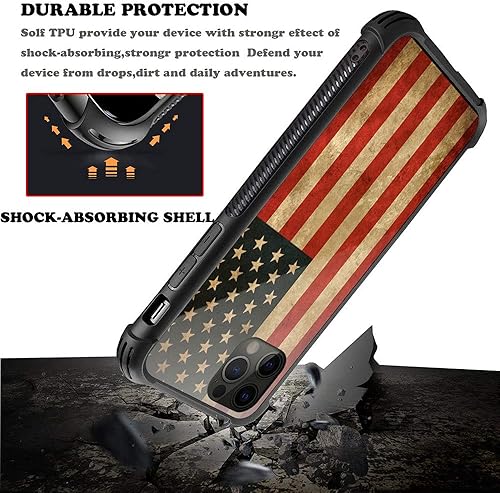 Miniatura 4 de Funda para iPhone 13, diseño vintage de la bandera americana, parte trasera de vidrio templado y protección contra golpes de TPU de silicona suave
