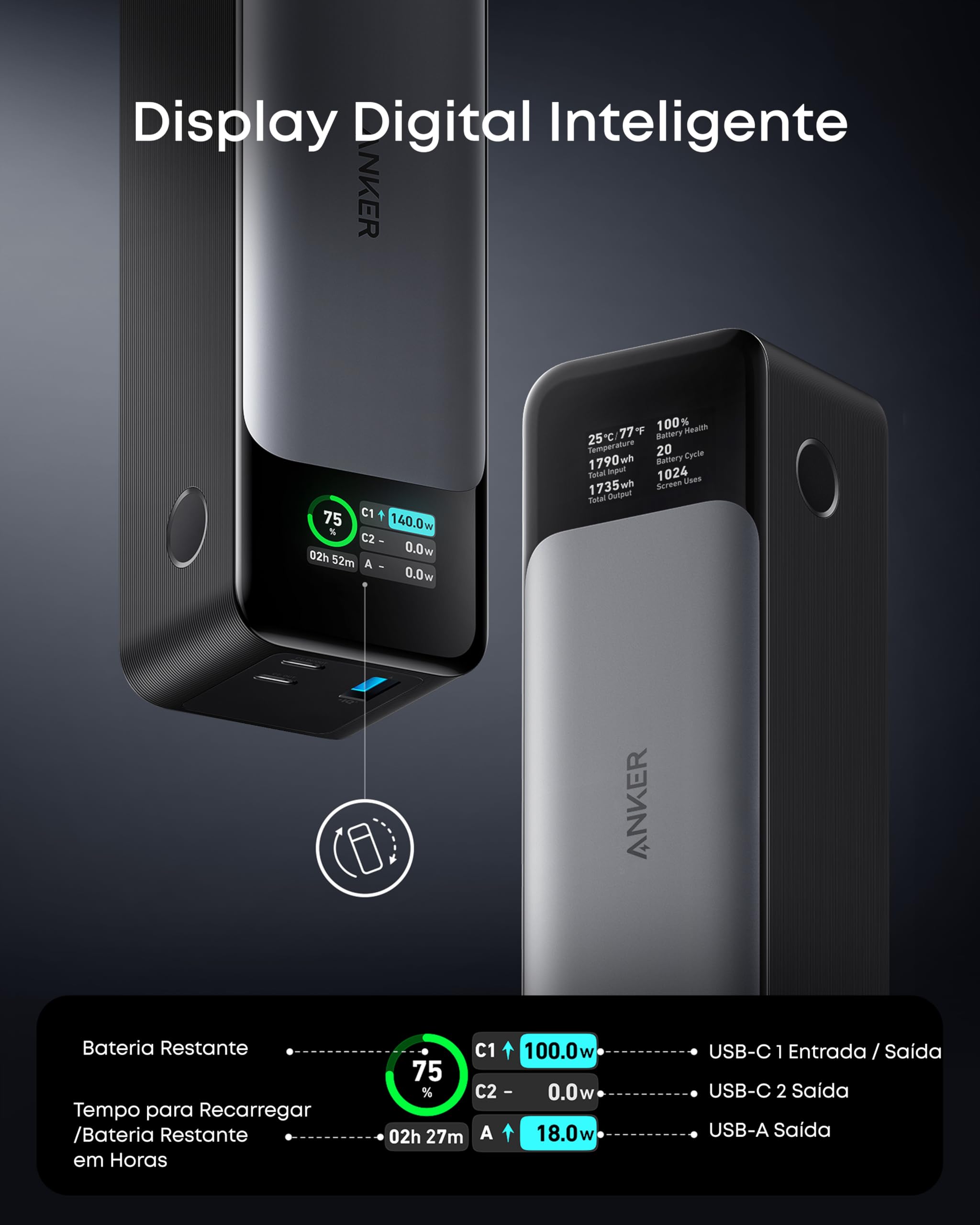 Anker 737 Gen 2 Power Bank, 24000mAh, Carregador Portátil para