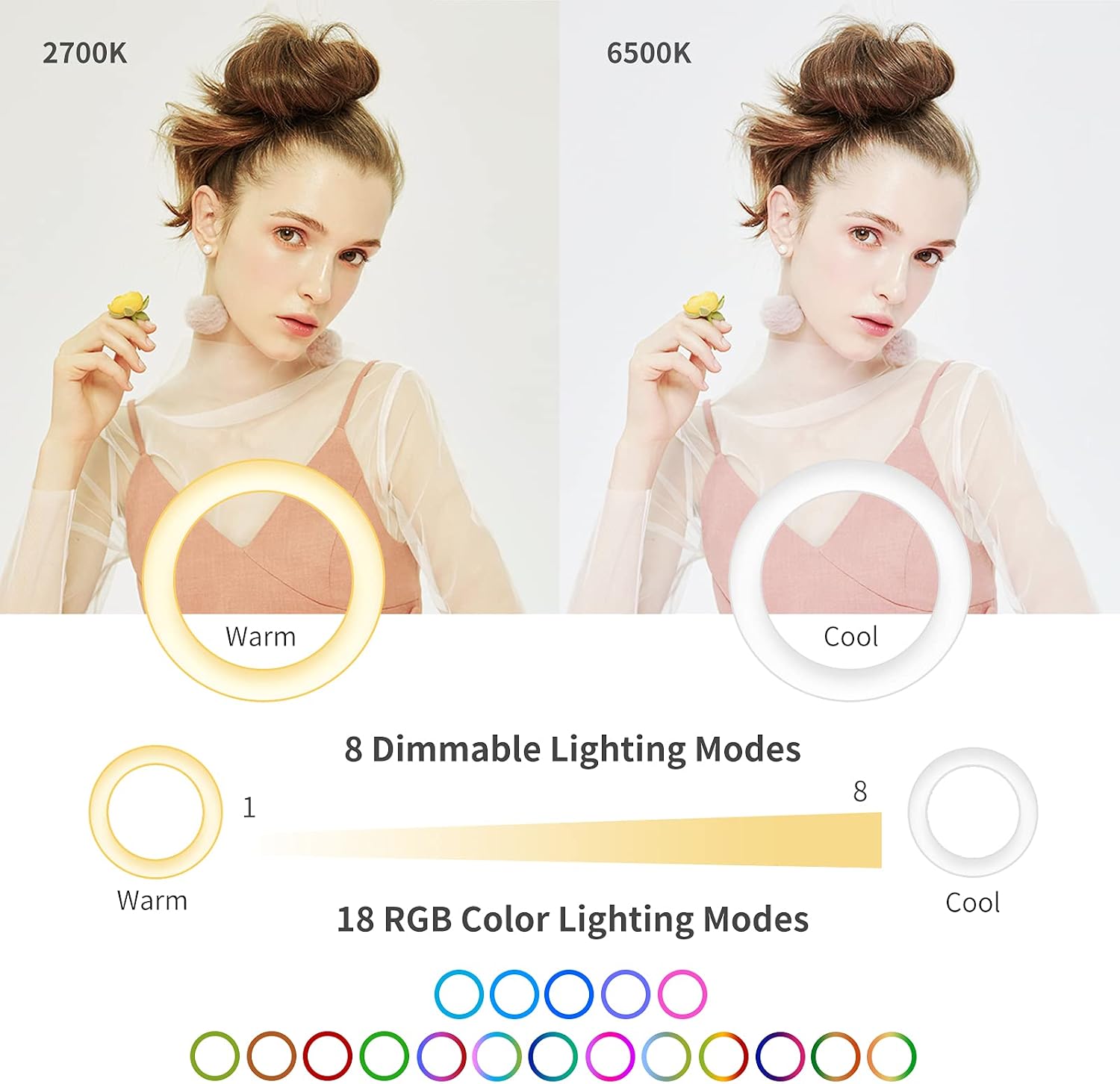 ZEBRE Video Conference Lighting Kit, Ring Light Clip On Laptop Monitor with 3 Dimmable Color & 10 Brightness Level for Zoom Call Lighting/Remote Working/Webcam/Live Streaming/Self Broadcasting (White)