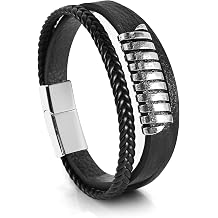 Men Leather Bracelet Punk Braided Rope Alloy Bracelet Bangle Wristband