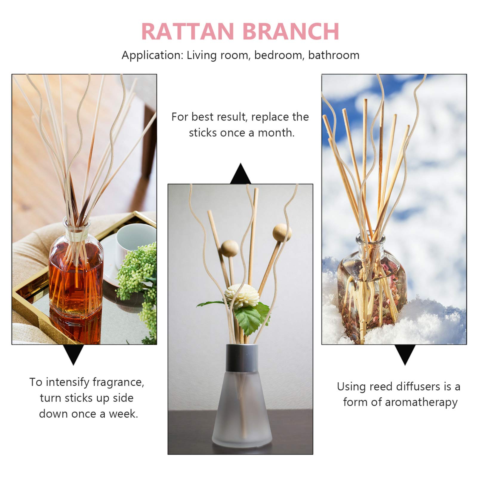 Healifty 40pcs Scent Diffuser Sticks Rattan Wavy Reed Stick Aroma Fragrance Diffuser Stick Rod Replacement for Home Bathroom Toilet Office Primary Color