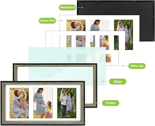 Miniatura 5 de Golden State Art, Marco de fotos de collage de 7 x 14 pulgadas con tres aperturas de 4 x 6 pulgadas, pantalla horizontal y vertical, marcos rústicos