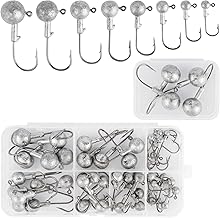 50 Pieces Fishing Hook, 8 Models Lead Head Soft Lure, Hook Set with Removable Ten Compartment Storage Box, Suitable for Rubber Fish