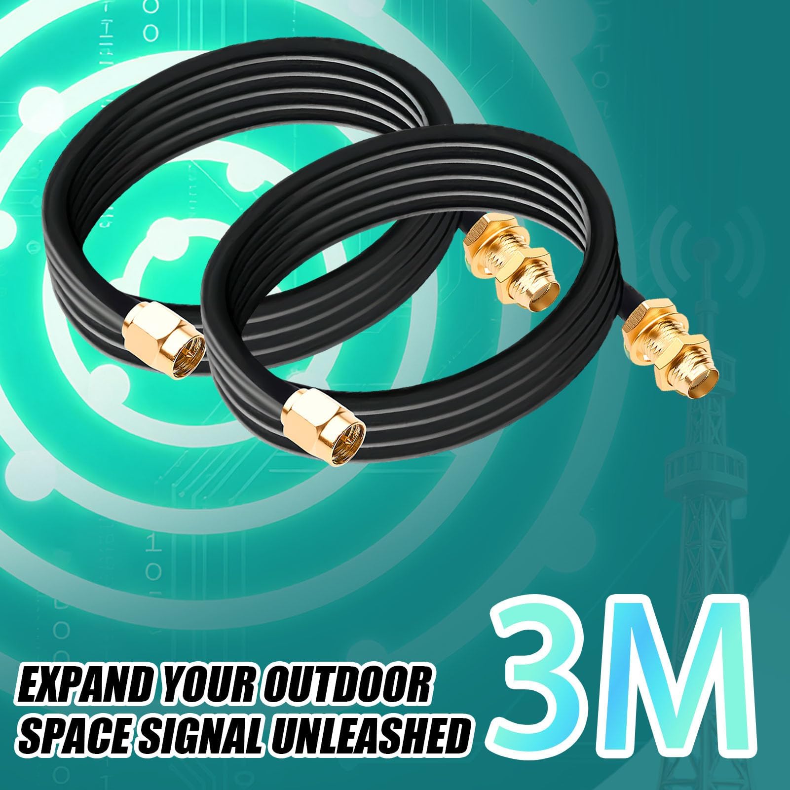 Cavo SMA Prolunga Antenna 3 Metri Maschio-femmina RG174 Per Modem Router 4G 5G LTE, Radio Ham E RTL-SDR – 2 Pezzi