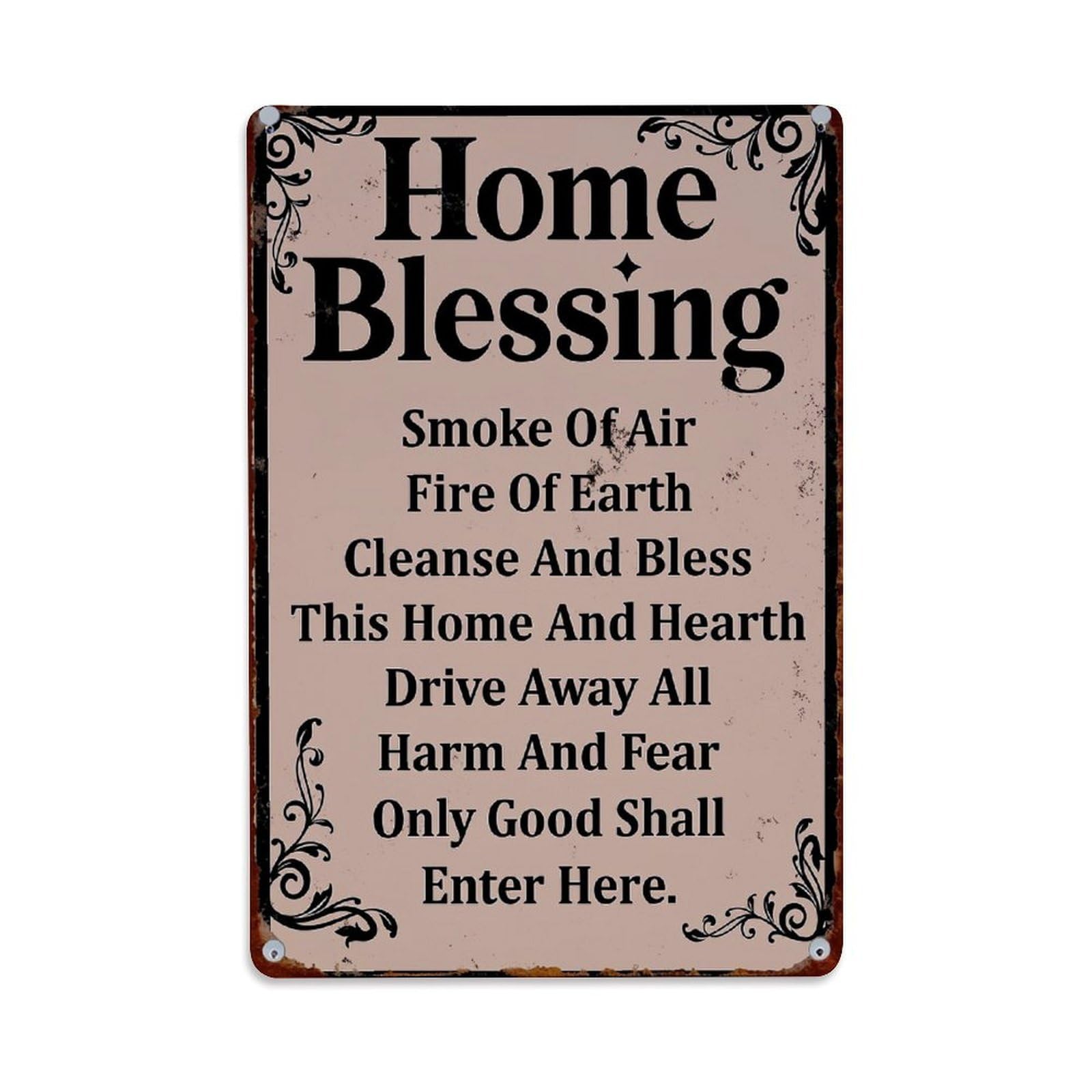 Jdfenggu Vintage Home Blessing Ritual Text Design Retro Metal Tin Sign, Metal Poster For Bar, Home, Man Cave, Kitchen, Laundry Room Art Decor 8X12 Inch