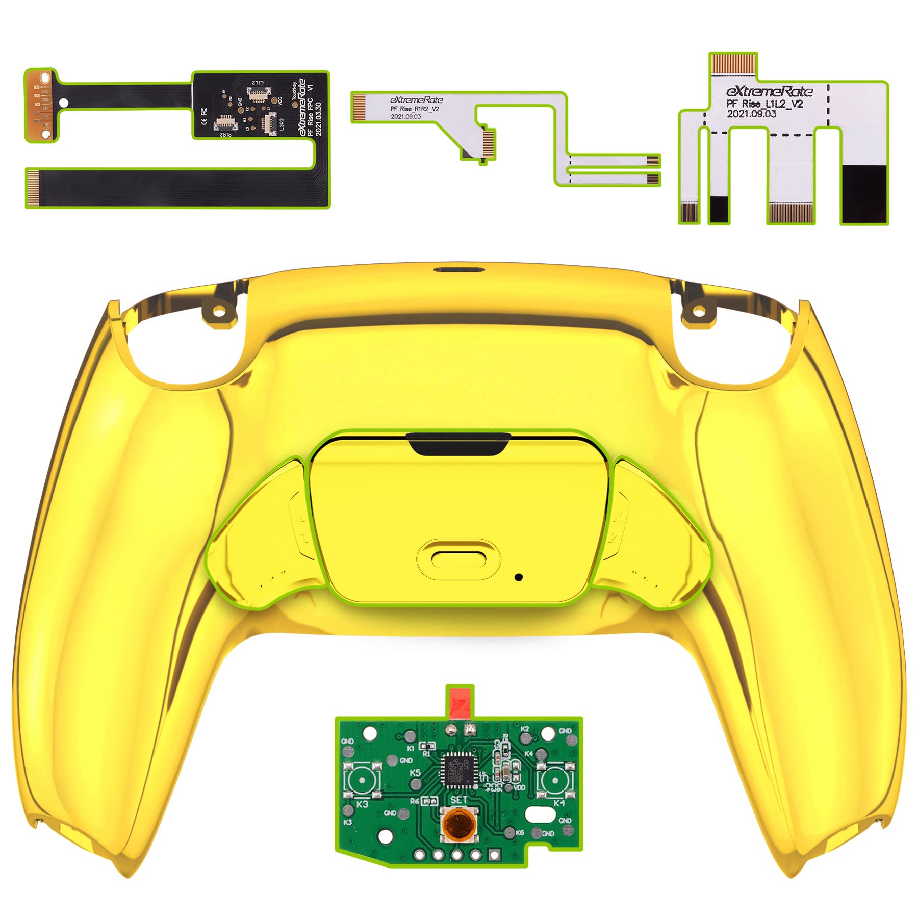 eXtremeRate Programable Rise 2.0 Remap Kit para ps5 Mando BDM-010&BDM-020 Actualización Board & Carcasa Trasera Diseñada & Botones Traseros Accesorios para ps5 Control-NO Incluye Mando(Dorado Cromo)