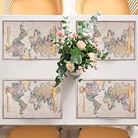 Vista 5 de Vintage World Map Educational Placemats Set of 4, Washable Place Mats for Kitchen Dining Table Non Slip Heat Resistant Table Mats Placemat for