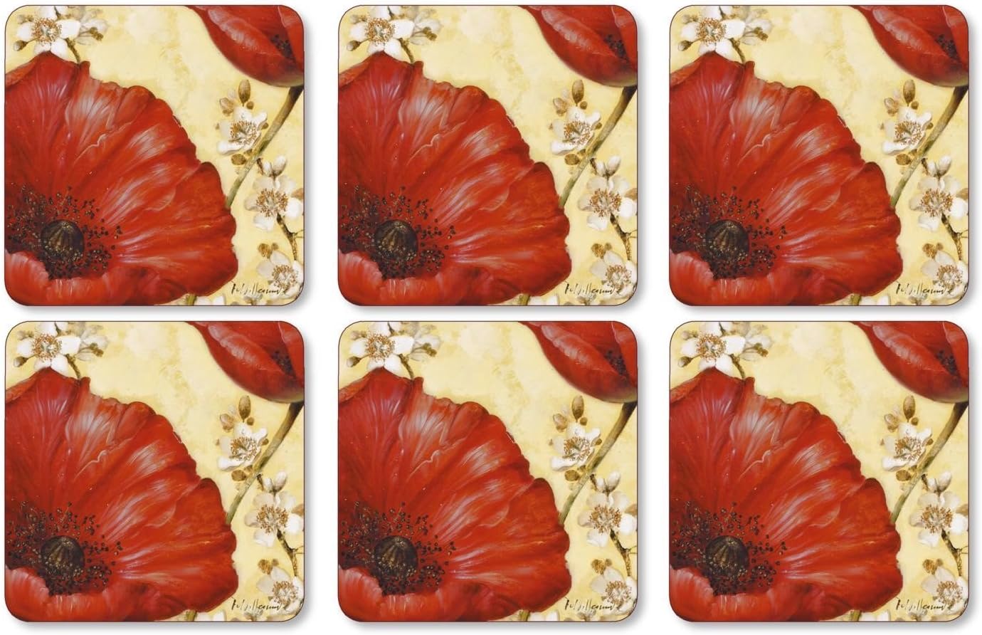 Amazon Pimpernel Poppy De Villeneuveコースター正方形6のセット( S ) Pimpernel