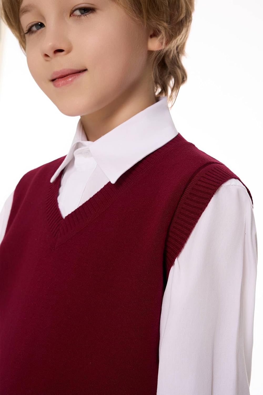 SMINLING Pinker Boys Girls School Uniform Sweater Vest V-Neck Soft Cotton Pullover - Image 3