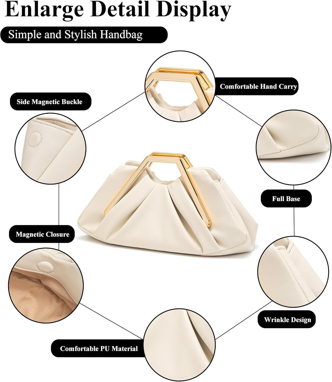 myfriday Women's Elegant Ruched Clutch Purse, Soft Dumpling Evening Purse Handbags for Wedding Prom Party Formal Events - Image 6