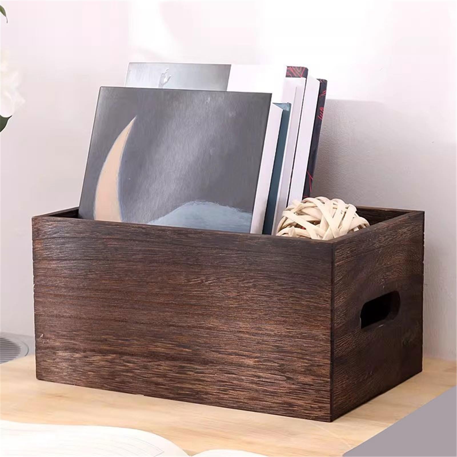 Unidad de estantería Caja organizadora de Discos Vinilo, estantería Madera con mostrador Retro, Caja Almacenamiento Asas Estantería(Pequeño)