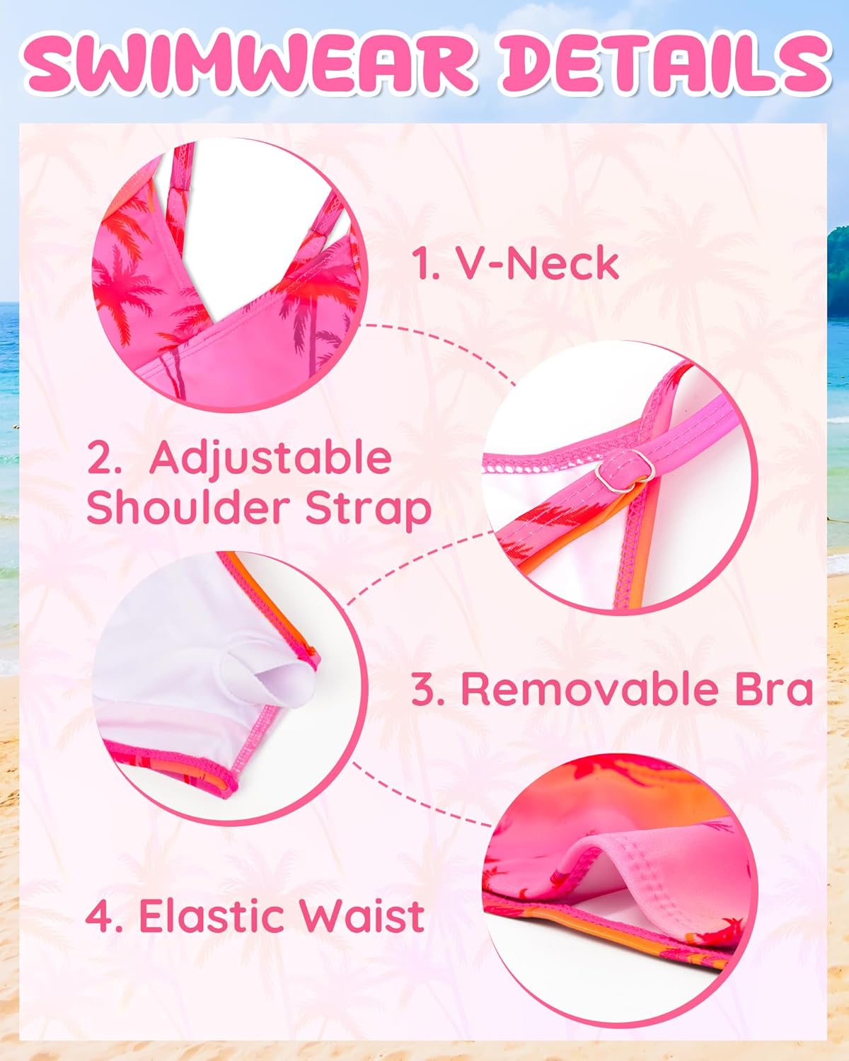 PASHOP Girls 2 Piece Swimsuit Adjustable Spaghetti Strap Cute Bikini Sets High Waisted Girls Bathing Suit Swimwear Size 8-12 - Image 5