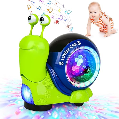 Electric Snail Toy, Toddler Luminous Snails Toy Cute Crawling Snail Toys with Music and Light Christmas Birthday Gifts for Boys Girls(Snail Green)