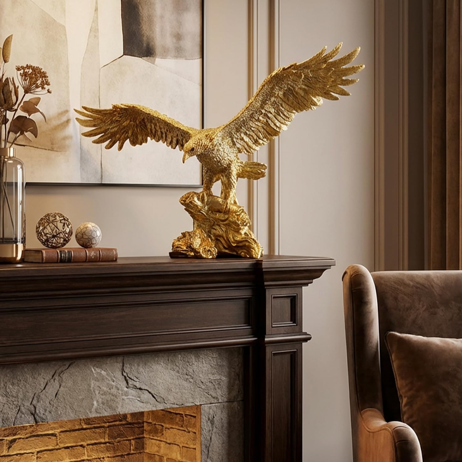 Condition photo showing New/Like New for 22.4" large eagle statue unfurling its wings ornaments statue, golden eagle sculpture modern home office figurine decor desktop decoration