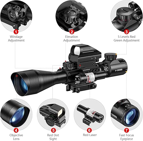 Miniatura 2 de MidTen Riflescope Combo 4-12x50EG Óptica Doble Iluminada & IIIA2MW Laser Sight & 4 Retícula holográfica RojoVerde Punto Mira y 0.787 in Montaje de