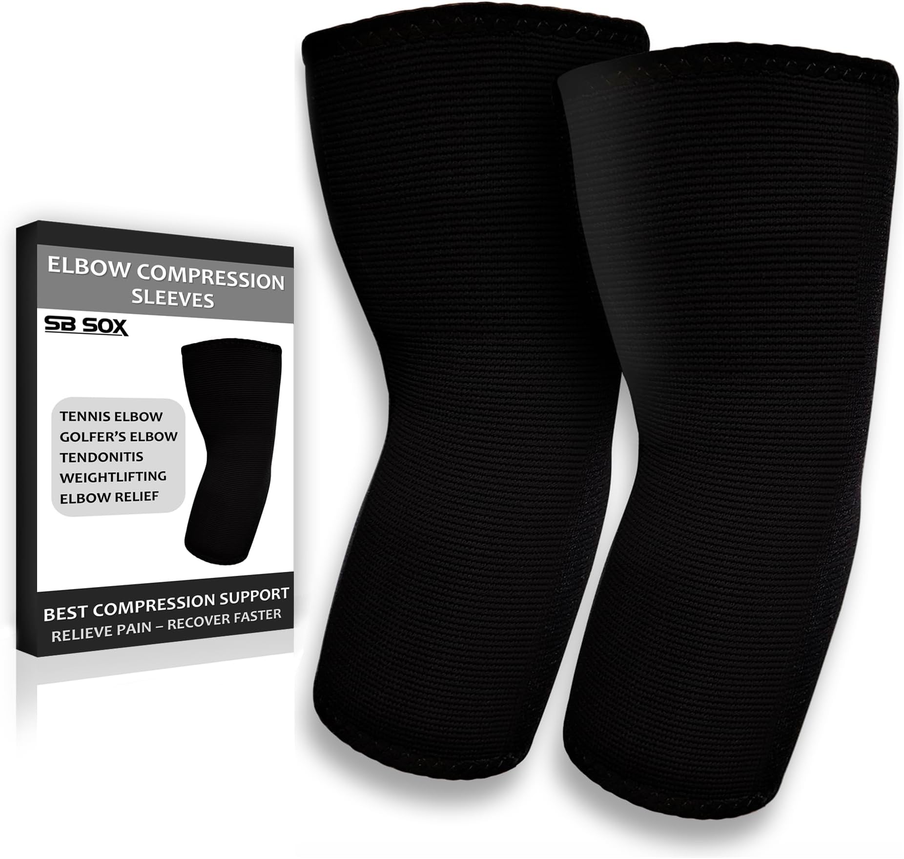 SB SOX Compression Elbow Brace (Pair) – Great Support That Stays in Place – for Tennis Elbow, Tendonitis, Arthritis, Golfers Elbow – Perfect for Weightlifting, Sports, Any Use