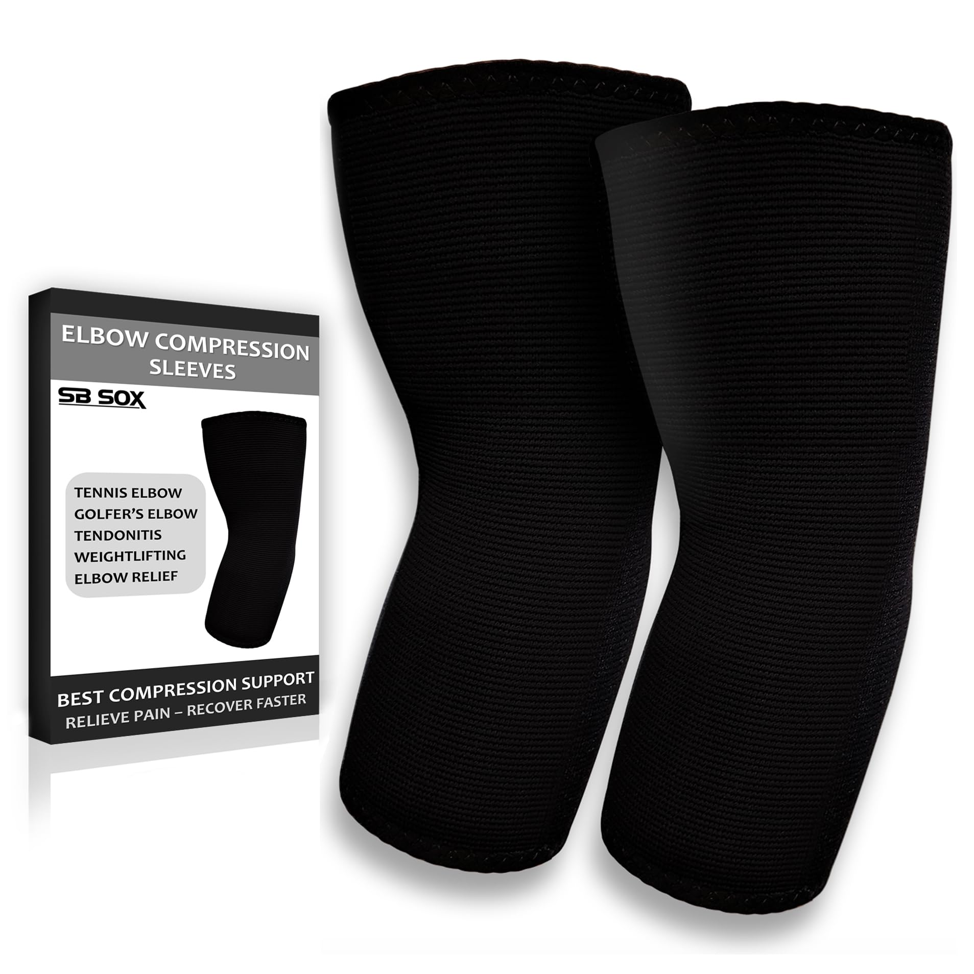 SB SOX Compression Elbow Brace (Pair) – Great Support That Stays in Place – for Tennis Elbow, Tendonitis, Arthritis, Golfers Elbow – Perfect for Weightlifting, Sports, Any Use