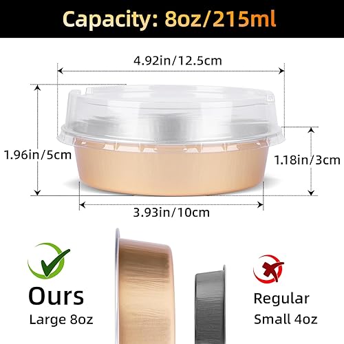 Vista 244 de Beasea Latas desechables para tartas de 4 pulgadas, paquete de 50 mini sartenes con tapas, molde de aluminio dorado de 8 onzas, moldes para tartas