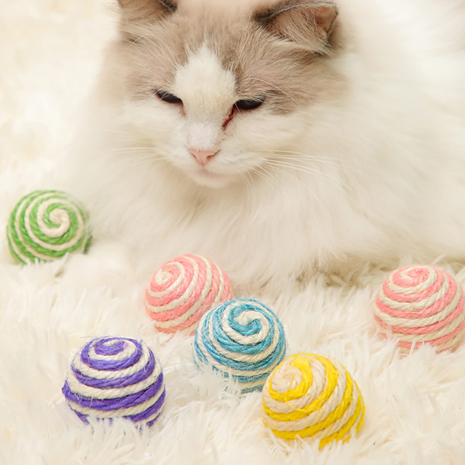 Katzen-Spielzeug-Set – 6 Sisalbälle Mit Rassel Und Katzenminze Für Indoor-Katzen