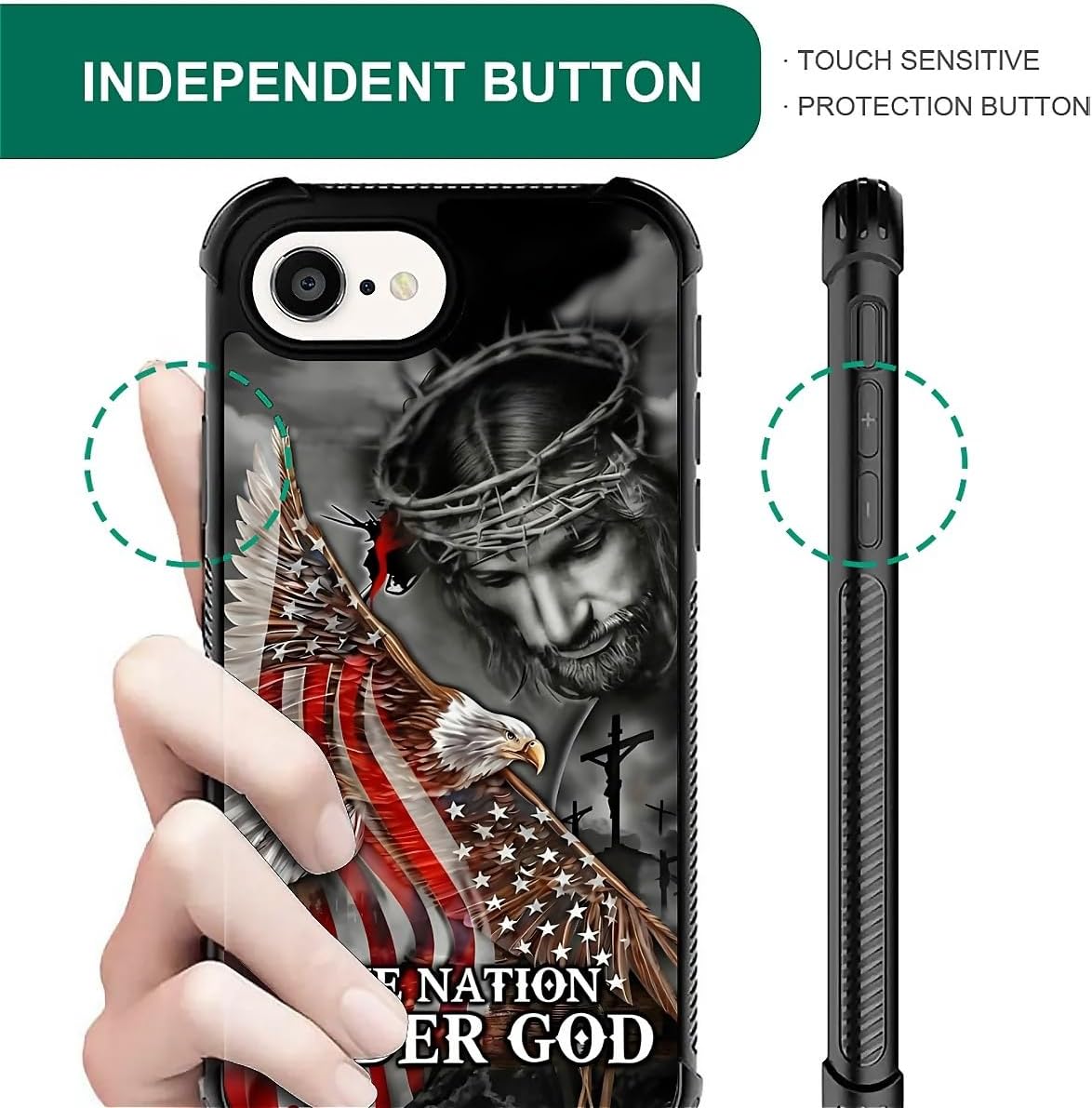 Case for iPhone 16e 6.1 inch,Four Corner Airbag Protection Design Soft Silicone Frame Personalized Pattern Case Compatible with iPhone 16e for Men-Jesus Eagle Flag - Image 4