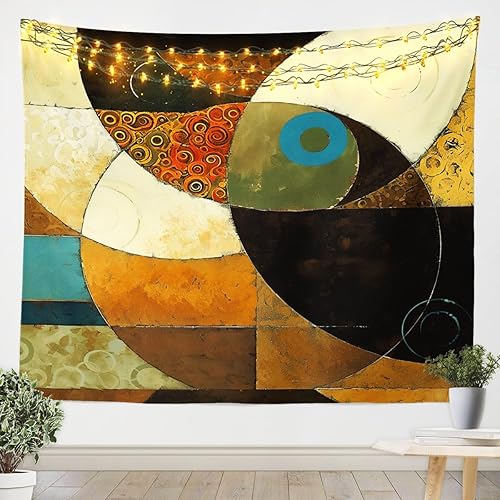 jejeloiu Tapiz abstracto vintage para niños y niñas, manta de pared con geometría retro, grande de 59 x 82 pulgadas, arte moderno grunge, decoración