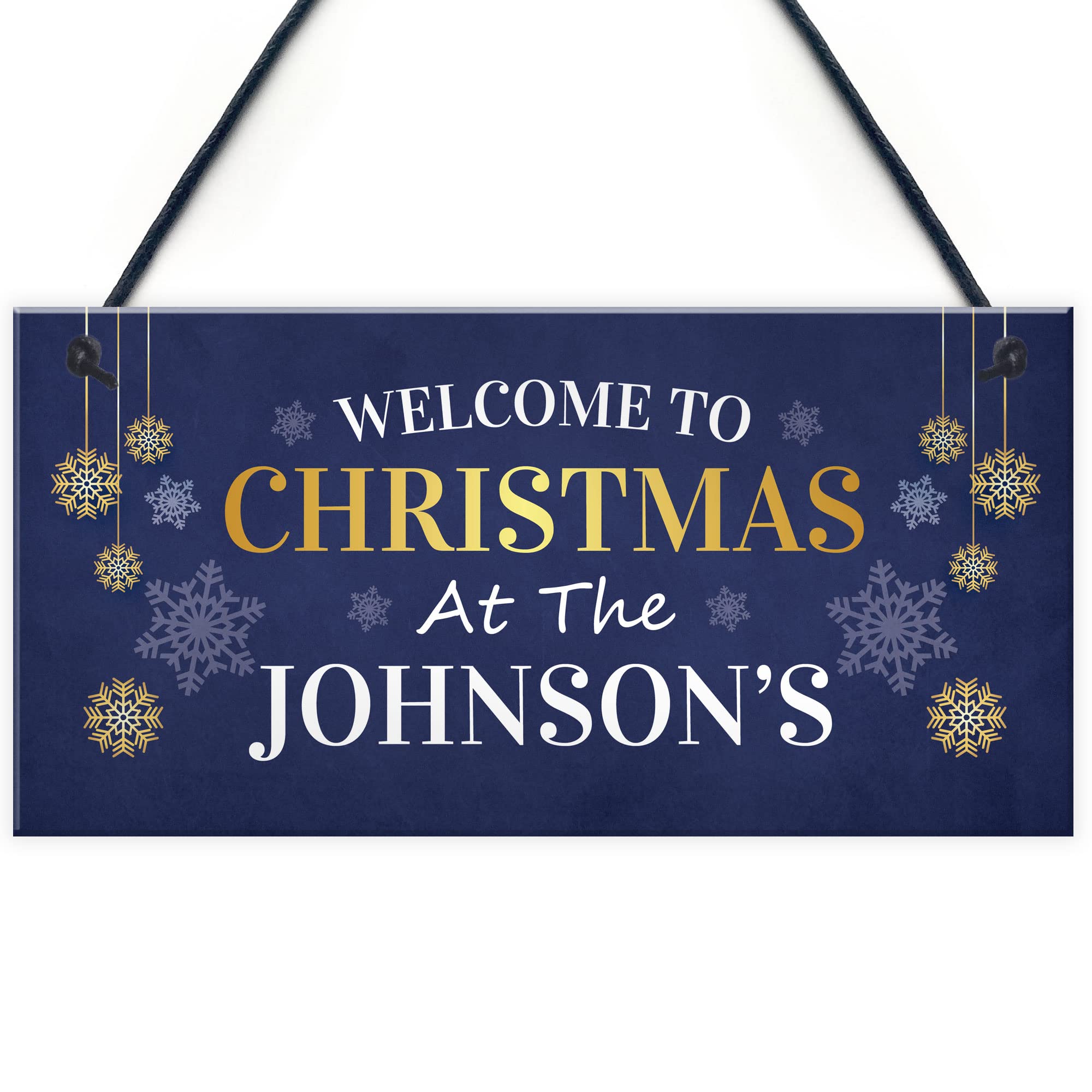 Red Ocean Hanging Christmas Decoration Personalised Christmas at the 'Surname' Welcome Plaque