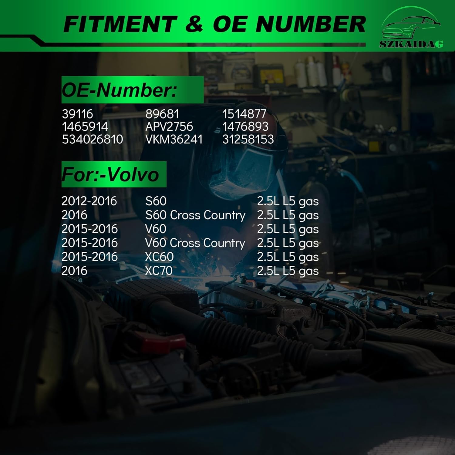 Belt Tensioner Assembly with Pulley for:-Volvo S60 2012-2016 S60 Cross Country 2016 V60 2015-2016 V60 Cross Country 2015-2016 Xc60 2015-2016 Xc70 2016 2.5L OE#39116 534026810