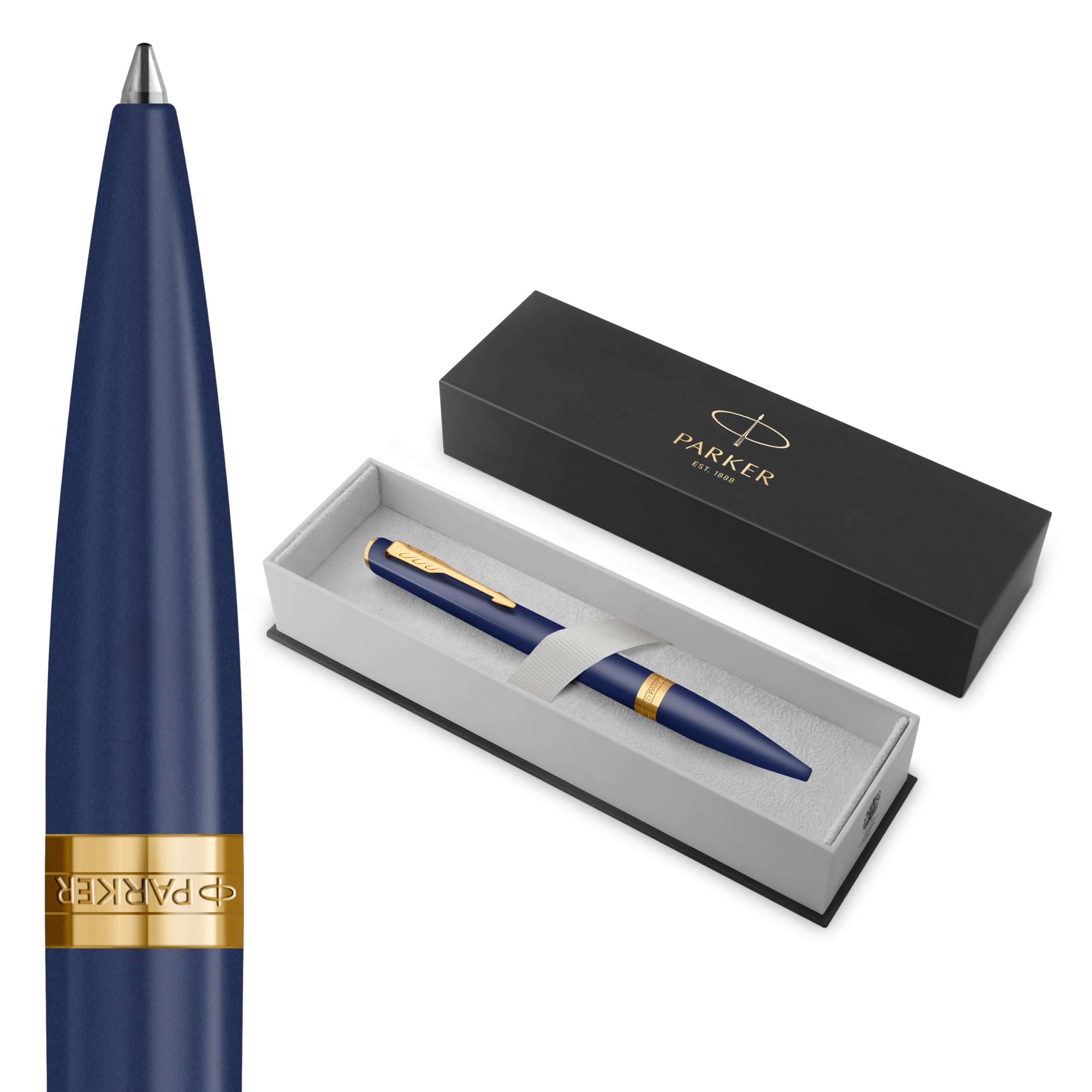 Parker Meridian Stylo à bille | Laque bleue avec garnitures dorées | Plume moyenne | Stylos pour l'écriture et Fournitures de papeterie | Encre bleue | Boîte cadeau de luxe