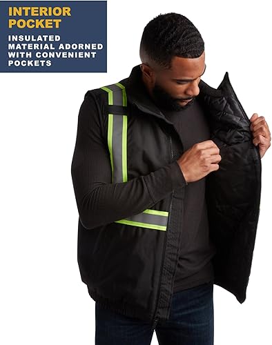 Miniatura 4 de Bass Creek Outfitters Chaleco de seguridad de alta visibilidad para hombre  Chaleco de trabajo reflectante acolchado aislado  Normas ANSIISEA Clase 2