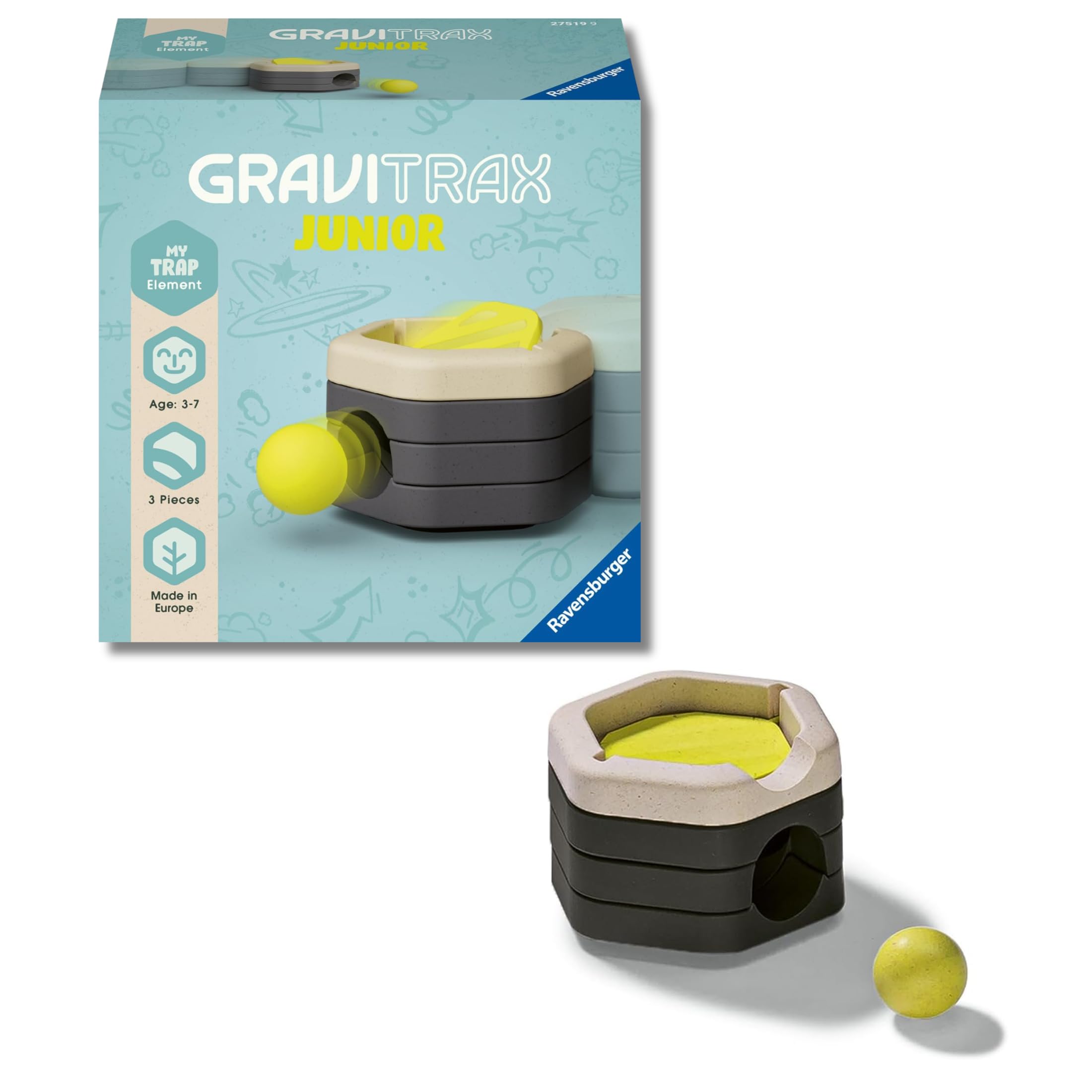 Ravensburger - GraviTrax Junior Element My Trap: Ingoia e rilascia biglie, Accessorio pista biglie 3 pezzi, Gioco STEM 3+ anni, Non giocabile da solo, Compatibile con tutti i GraviTrax
