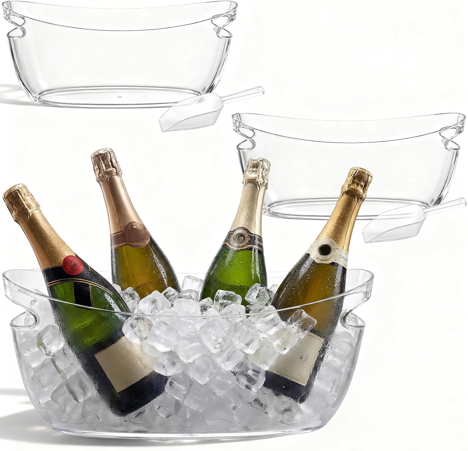 2 Pcs Ice Bucket for Parties, 5L Clear Acrylic Beverage Tub with Scoops, Wine Buckets for Mimosa Cocktail Bar Parties Supplies, Ice Drink Buckets for Champagne Beer Sparkling Wine Cocktails