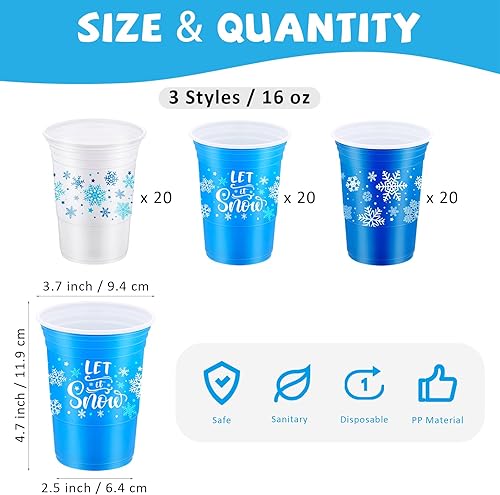 Miniatura 2 de Copas de copo de nieve de 16 onzas, paquete de 60 vasos desechables para fiesta de congelado, taza de invierno para fiesta de Navidad, vasos azules