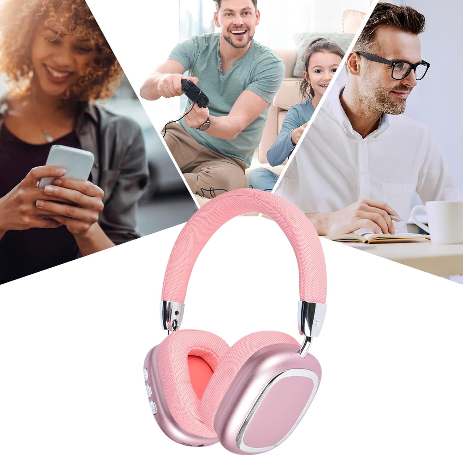 Headphones Wireless - Wireless Headset with Built-in Microphone,Lightweight Earbuds for Sports Offices Airplane Translation Commuting Running Game (Pink)