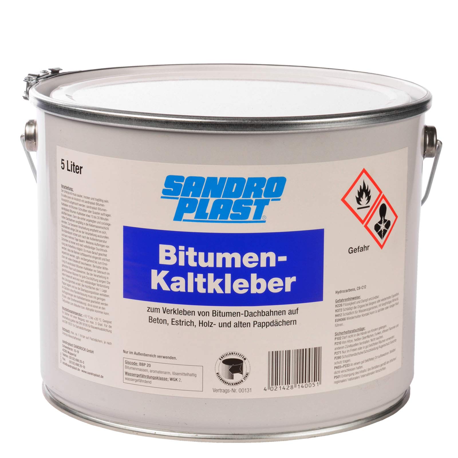 SANDROPLAST Bitumen Kaltklebemasse Kleber Dachbahn Dichtungsbahn 5L