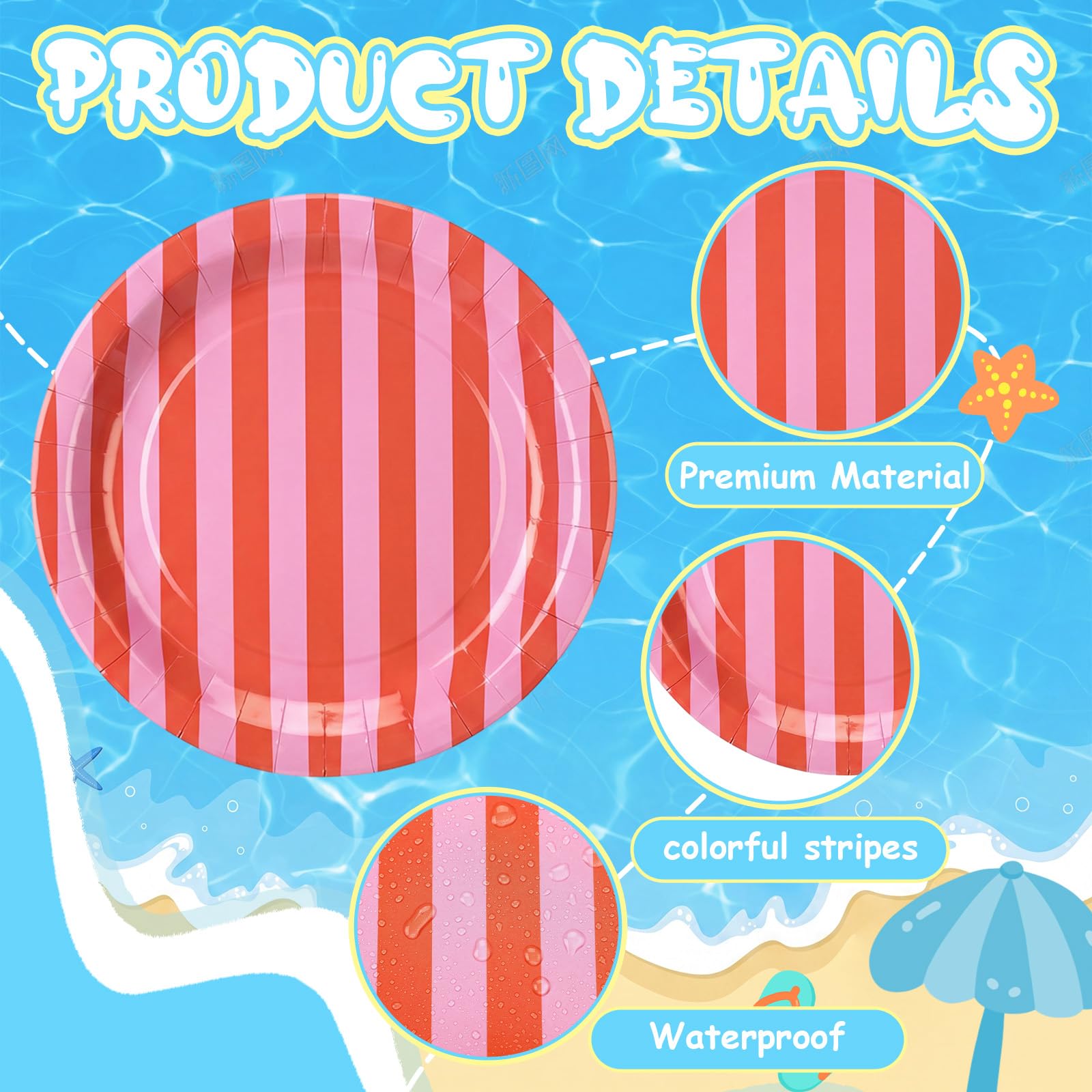 Havawish Pappteller mit Pastellstreifen, 22,9 cm, bunt, gestreift, für Sommer, Schwimmbad, Geburtstag, Junggesellinnenabschied, Hochzeit, Party, Dekoration, 120 Stück