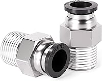 TAILONZ Pneumatic PC-1/4-N2 Push-to-Connect Fittings 1/4" Tube OD x 1/4" NPT Male Straight, Nickel-Plated Copper, Pack of 10